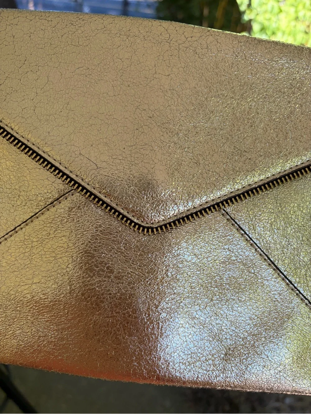 Rebecca Minkoff silver Metallic Leo Zipper Trim Envelope Clutch